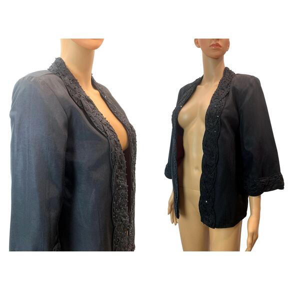 80s Beaded Black Swing Jacket Red Lined Deadstock SMALL - Picture 4 of 9